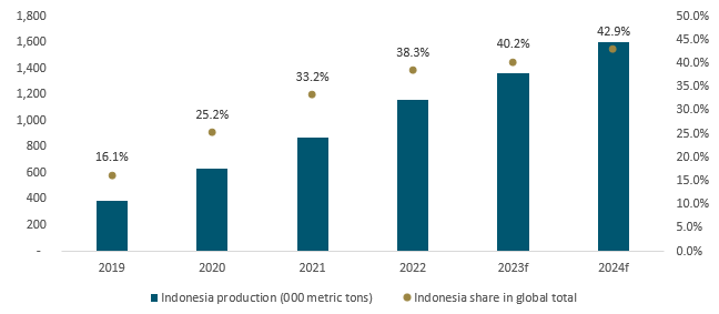 Figure 6. Indonesia’s Annual Primary Nickel Production (2019-2024)